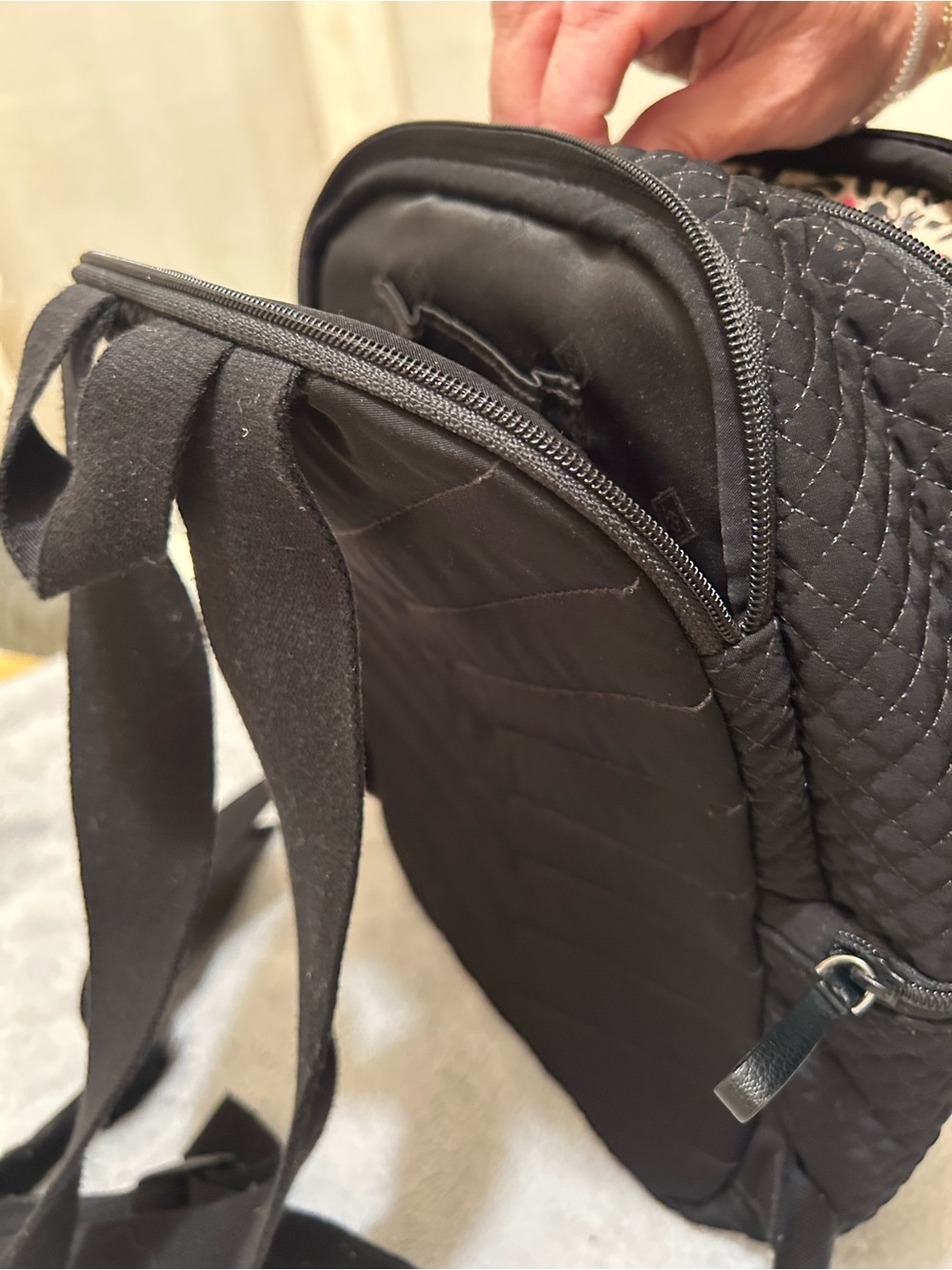 Vera Bradley Quilted Black Backpack with Floral Trim - Picture 3 of 4